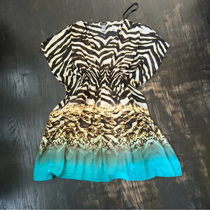 Women’s Bisou Bisou animal print zebra cold shoulder party dress NWT size 14W